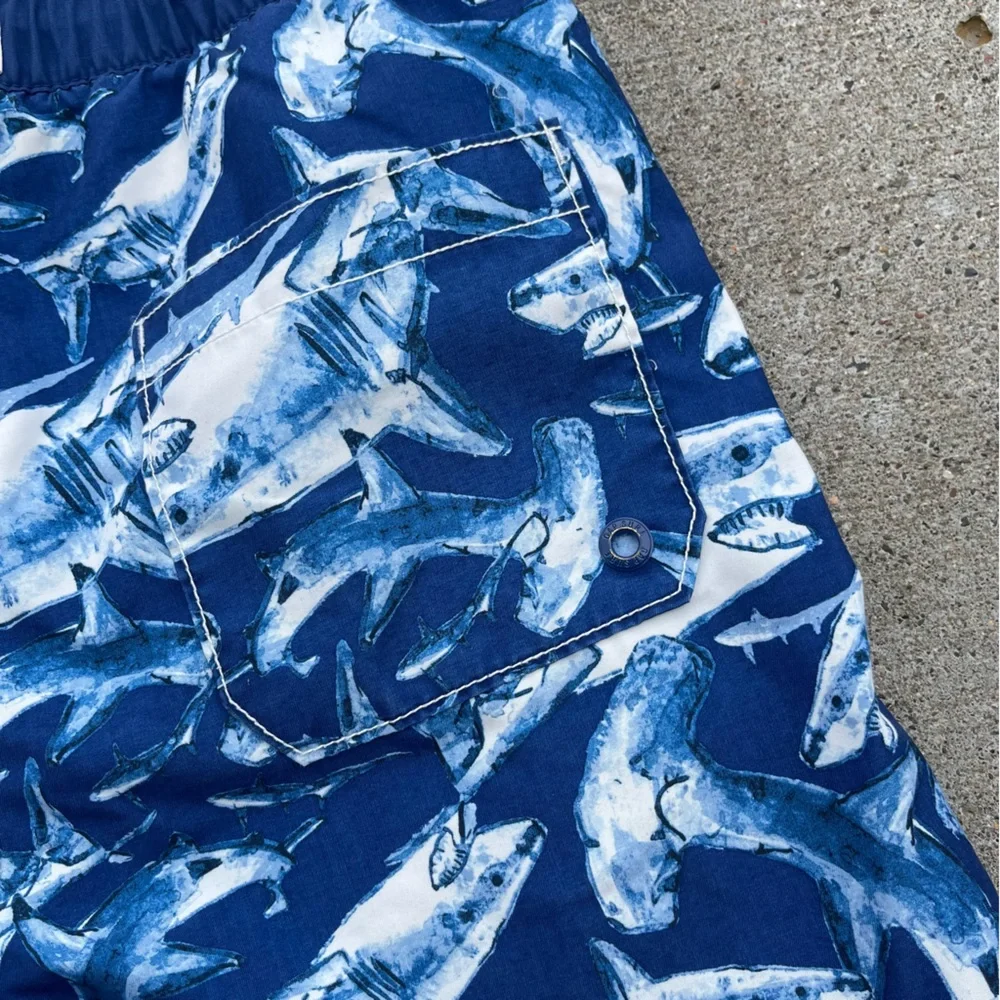 Gap Kids Boys Blue and White Shark Theme Swim Trunks size XL 12